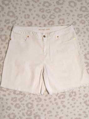 Michael Kors White Denim Shorts Size 12 Cotton Stretch Mid Length Mid Rise Large